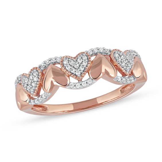 1/6 CT. T.w. Diamond Alternating Heart Ring in 10K Rose Gold