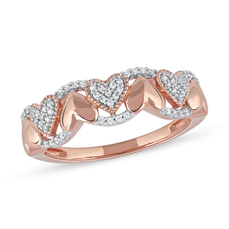 1/6 CT. T.W. Diamond Alternating Heart Ring in 10K Rose Gold