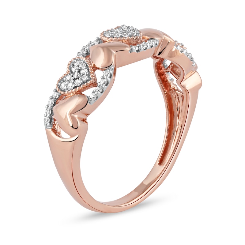 1/6 CT. T.W. Diamond Alternating Heart Ring in 10K Rose Gold