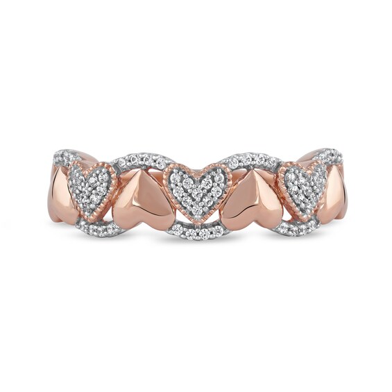 1/6 CT. T.w. Diamond Alternating Heart Ring in 10K Rose Gold