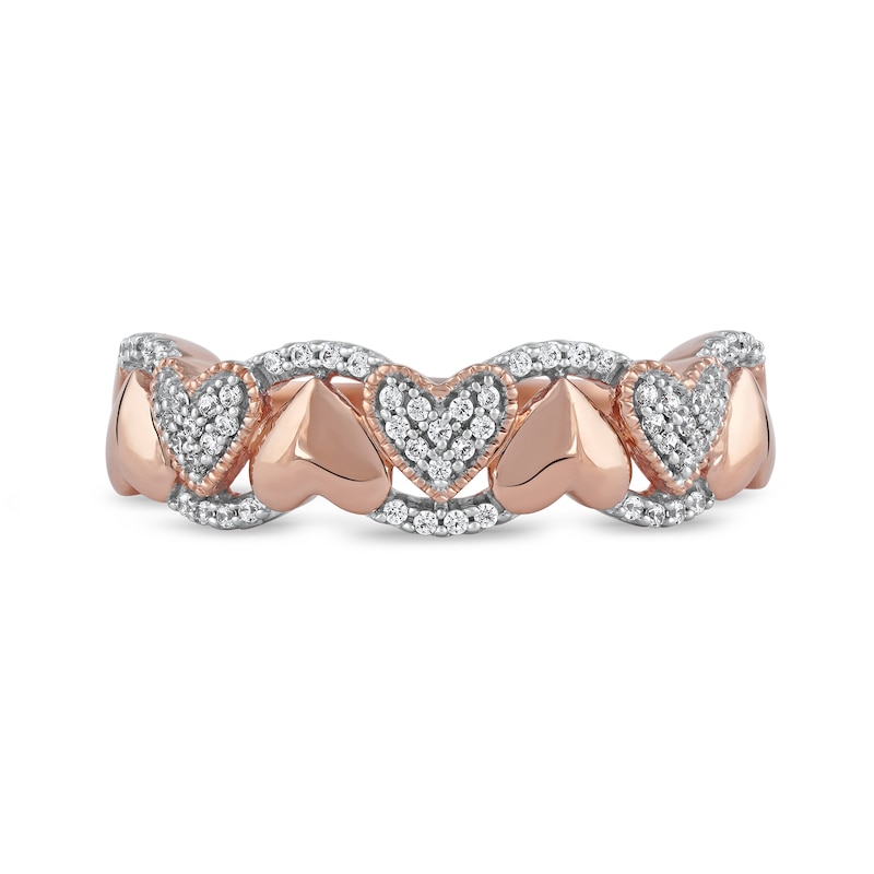 1/6 CT. T.W. Diamond Alternating Heart Ring in 10K Rose Gold