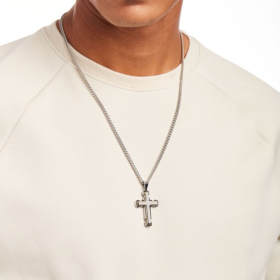 Men's 1/4 CT. T.w. Diamond Gothic Cross Pendant in Stainless Steel with Yellow Ion Plate – 24"