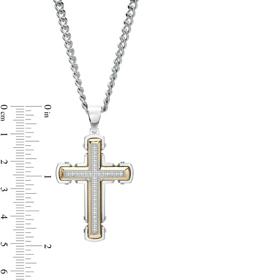 Men's 1/4 CT. T.w. Diamond Gothic Cross Pendant in Stainless Steel with Yellow Ion Plate – 24"