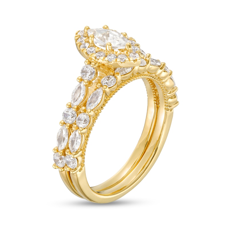 Main Image 3 of 1-1/2 CT. T.W. Marquise Diamond Frame Alternating Shank Bridal Set in 14K Gold (I/I1)