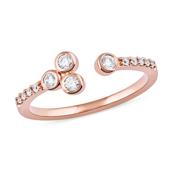 1/5 CT. T.w. Diamond Lined Shank Bezel Open Ring in 10K Rose Gold