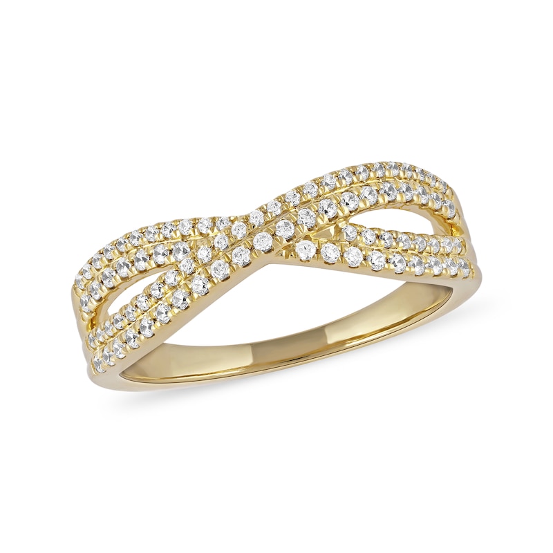 Main Image 1 of 1/3 CT. T.W. Diamond Double Row Crossover Ring in 14K Gold