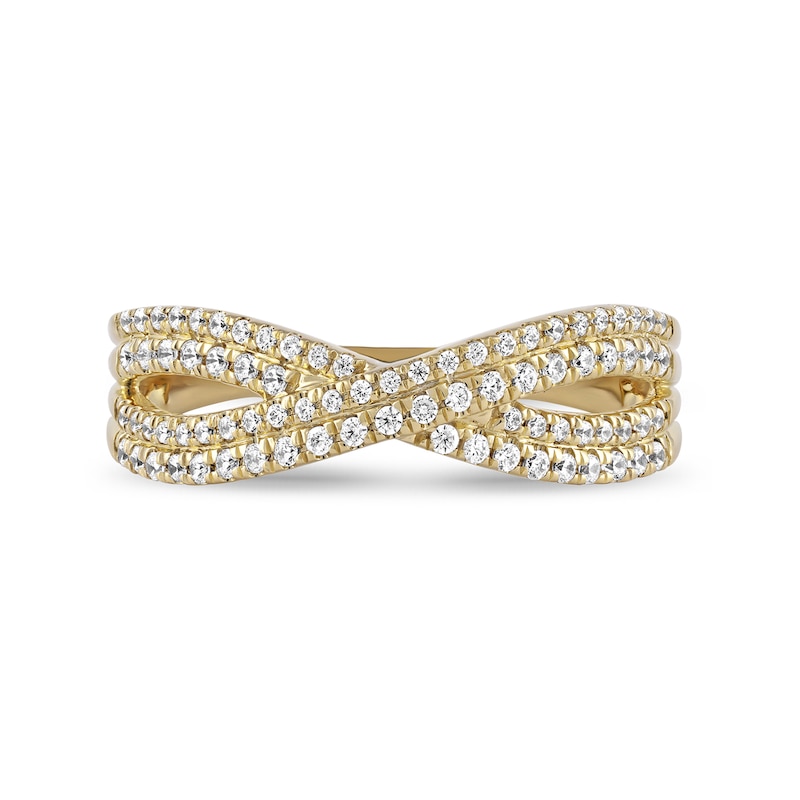 Main Image 3 of 1/3 CT. T.W. Diamond Double Row Crossover Ring in 14K Gold