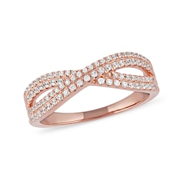 1/3 CT. T.W. Diamond Double Row Crossover Ring in 14K Rose Gold