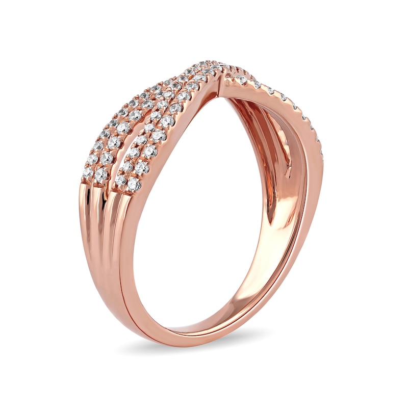 Main Image 2 of 1/3 CT. T.W. Diamond Double Row Crossover Ring in 14K Rose Gold