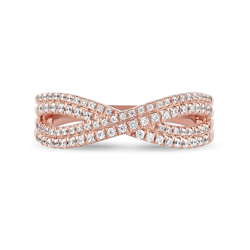 Main Image 3 of 1/3 CT. T.W. Diamond Double Row Crossover Ring in 14K Rose Gold