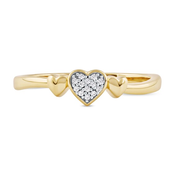 Multi-Diamond Accent Heart Trio Ring in 10K Gold
