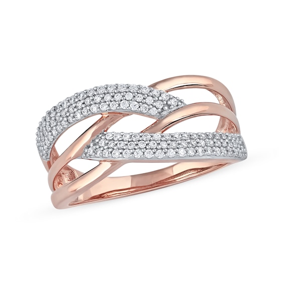 1/3 CT. T.w. Diamond Double Row Woven Crossover Ring in 14K Rose Gold