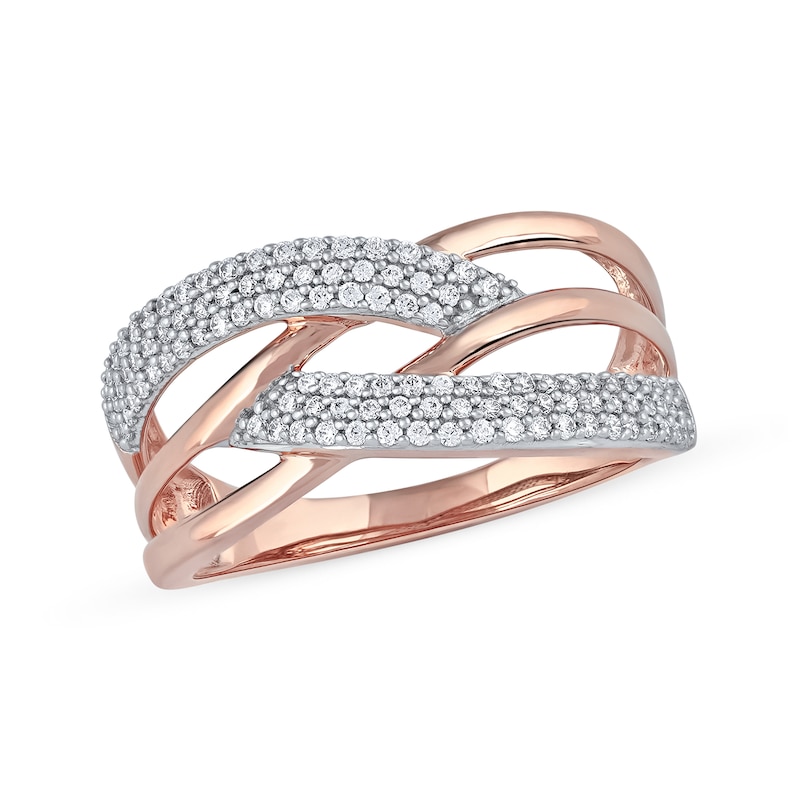 Main Image 1 of 1/3 CT. T.W. Diamond Double Row Woven Crossover Ring in 14K Rose Gold