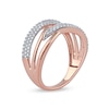 Thumbnail Image 2 of 1/3 CT. T.W. Diamond Double Row Woven Crossover Ring in 14K Rose Gold