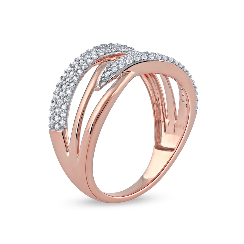 Main Image 2 of 1/3 CT. T.W. Diamond Double Row Woven Crossover Ring in 14K Rose Gold