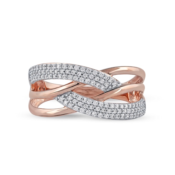1/3 CT. T.w. Diamond Double Row Woven Crossover Ring in 14K Rose Gold