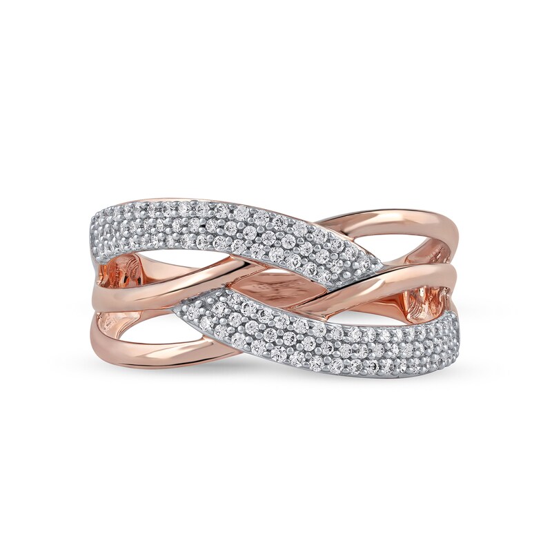 Main Image 3 of 1/3 CT. T.W. Diamond Double Row Woven Crossover Ring in 14K Rose Gold