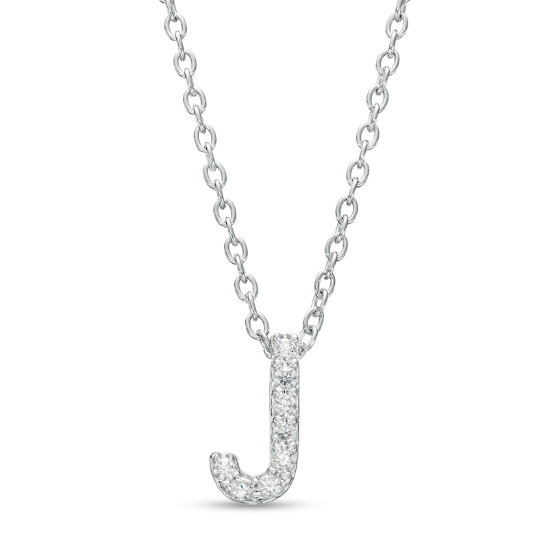 Main Image 1 of 1/15 CT. T.W. Diamond "J" Initial Pendant in 10K White Gold