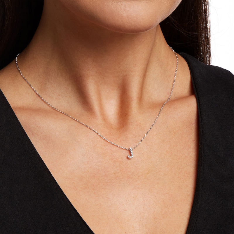 Main Image 2 of 1/15 CT. T.W. Diamond "J" Initial Pendant in 10K White Gold
