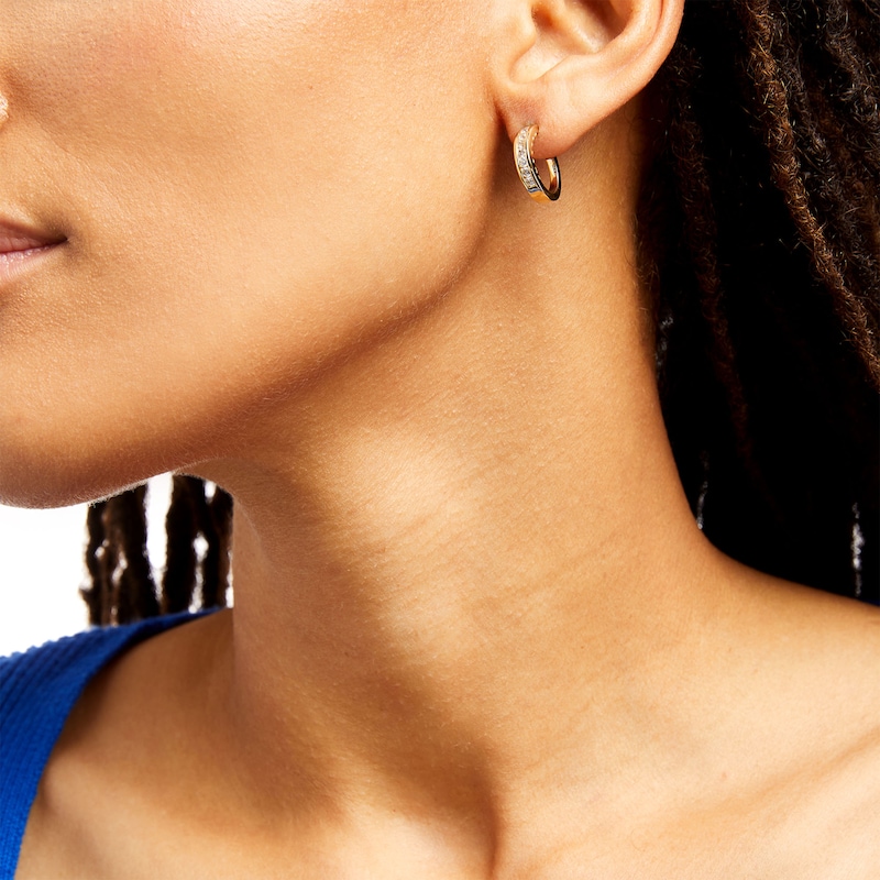 Main Image 2 of 1/2 CT. T.W. Diamond Seven Stone Hoop Earrings in 14K Gold