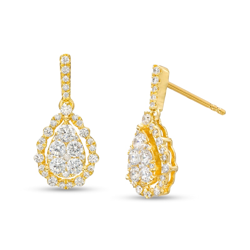 Main Image 1 of 3/4 CT. T.W. Pear-Shaped Multi-Diamond Open Scallop Edge Frame Drop Earrings in 10K Gold