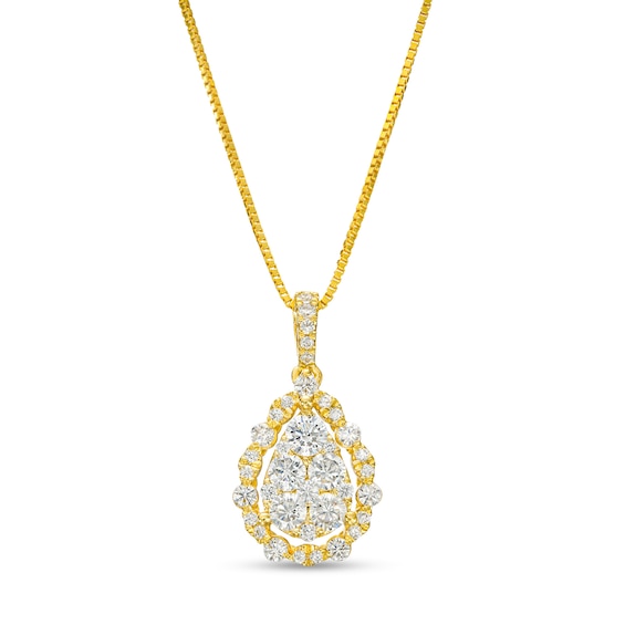 1/2 CT. T.w. Pear-Shaped Multi-Diamond Open Scallop Edge Frame Pendant in 10K Gold