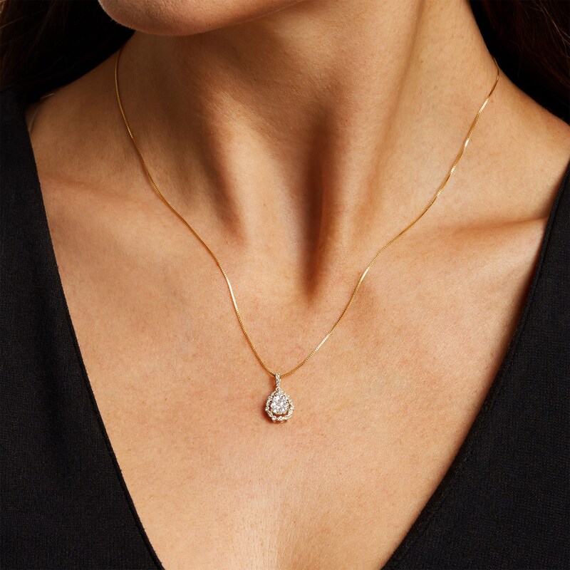 Main Image 2 of 1/2 CT. T.W. Pear-Shaped Multi-Diamond Open Scallop Edge Frame Pendant in 10K Gold