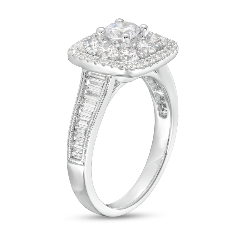 Main Image 3 of 1-3/4 CT. T.W. Diamond Double Cushion-Shaped Frame Vintage-Style Engagement Ring in 14K White Gold (I/I1)