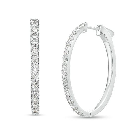 2 CT. T.w. Diamond Oval Hoop Earrings in 14K White Gold