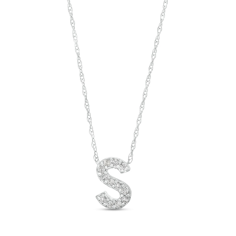 Main Image 1 of 1/15 CT. T.W. Diamond "S" Initial Pendant in 10K White Gold