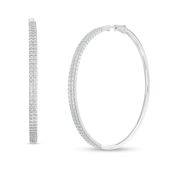 3 CT. T.w. Diamond Double Row Hoop Earrings in 10K White Gold