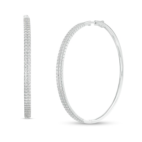 3 CT. T.w. Diamond Double Row Hoop Earrings in 10K White Gold