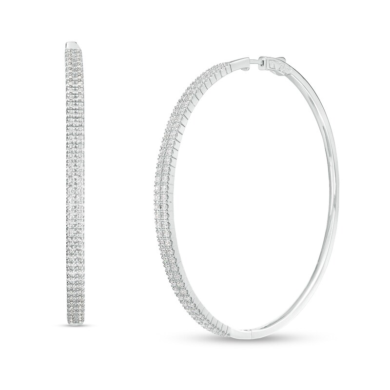 Main Image 1 of 3 CT. T.W. Diamond Double Row Hoop Earrings in 10K White Gold
