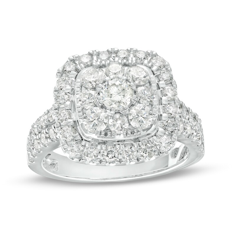 Main Image 1 of 2 CT. T.W. Cushion-Shaped Multi-Diamond Double Frame Engagement Ring in 14K White Gold (I/I2)