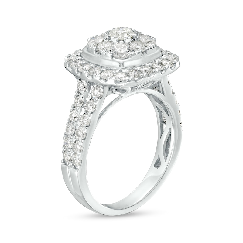 Main Image 3 of 2 CT. T.W. Cushion-Shaped Multi-Diamond Double Frame Engagement Ring in 14K White Gold (I/I2)
