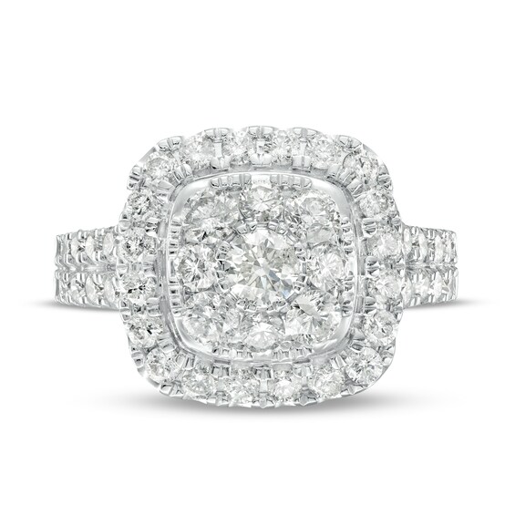 2 CT. T.w. Cushion-Shaped Multi-Diamond Double Frame Engagement Ring in 14K White Gold (I/I2)