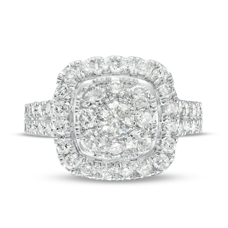 Main Image 4 of 2 CT. T.W. Cushion-Shaped Multi-Diamond Double Frame Engagement Ring in 14K White Gold (I/I2)