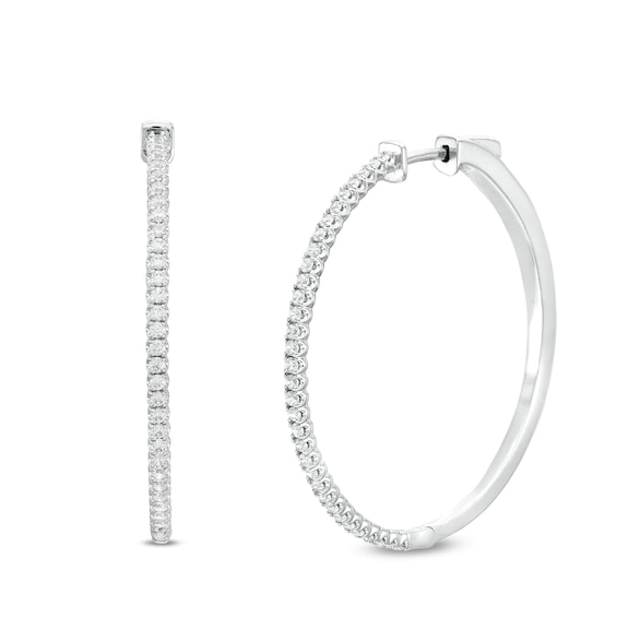 1 CT. T.w. Diamond Hoop Earrings in 14K White Gold
