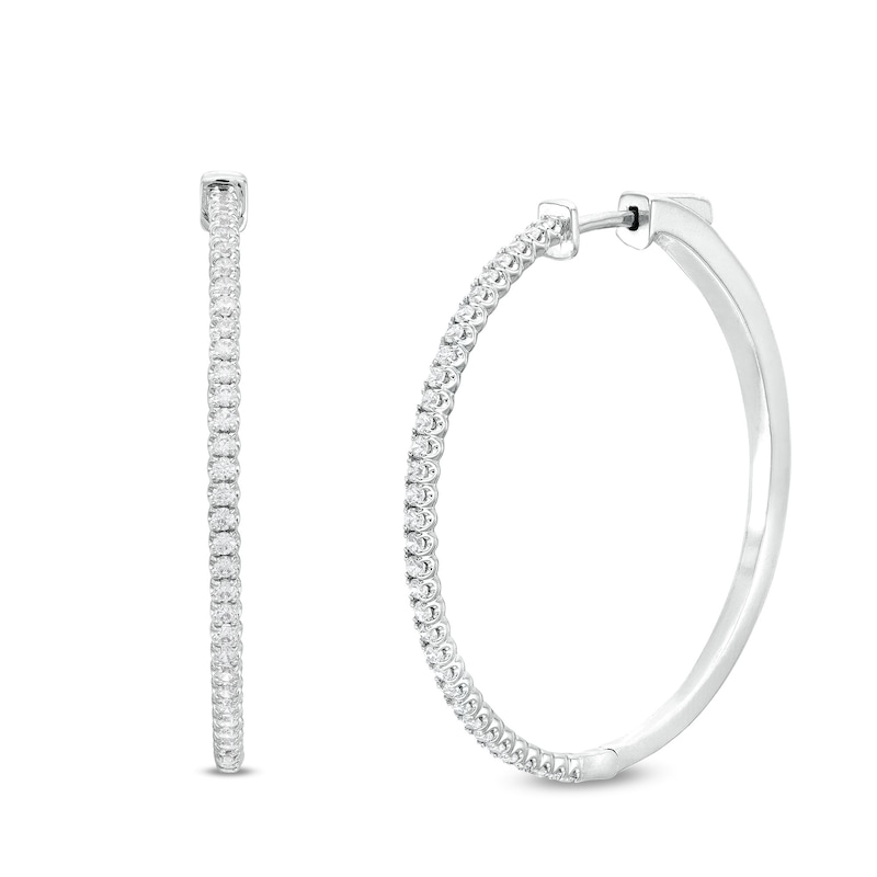 1 CT. T.W. Diamond Hoop Earrings in 14K White Gold