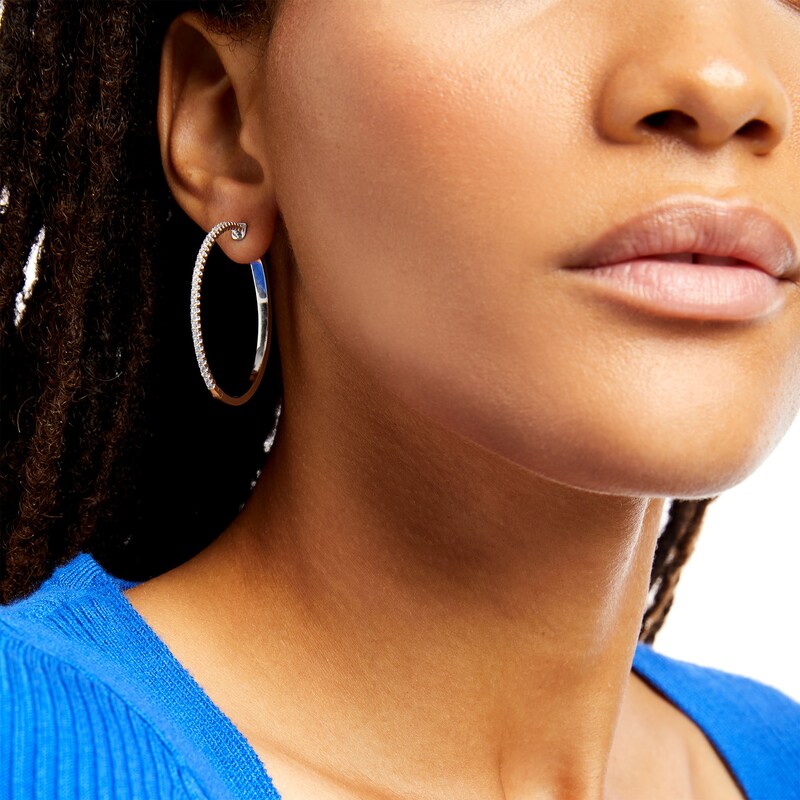 Main Image 2 of 1 CT. T.W. Diamond Hoop Earrings in 14K White Gold