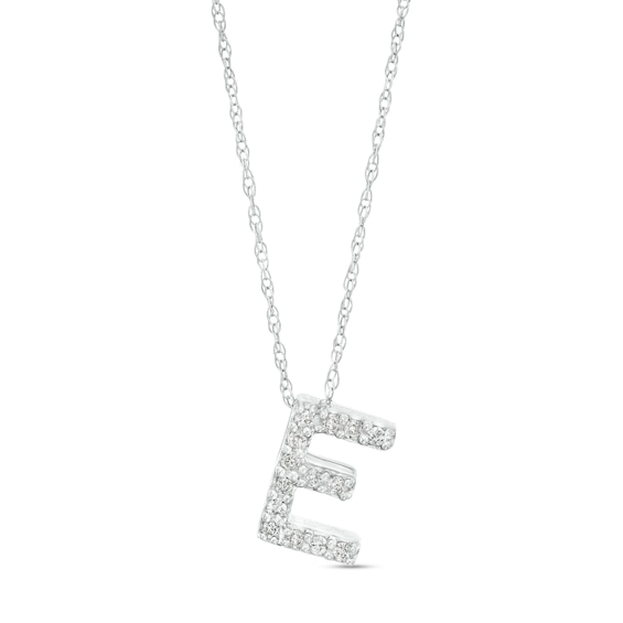 1/15 CT. T.w. Diamond "E" Initial Pendant in 10K White Gold