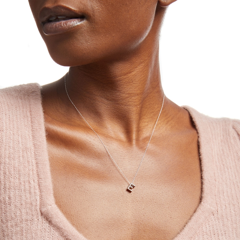 Main Image 2 of 1/15 CT. T.W. Diamond "E" Initial Pendant in 10K White Gold