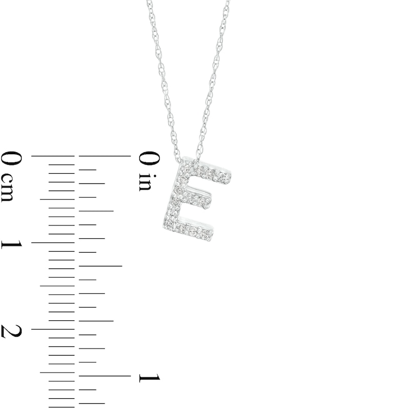 Main Image 3 of 1/15 CT. T.W. Diamond "E" Initial Pendant in 10K White Gold