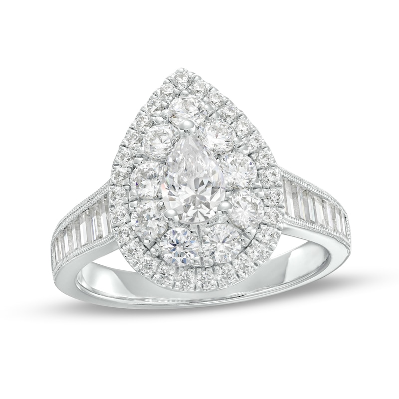 1-3/4 CT. T.W. Pear-Shaped Diamond Double Frame Engagement Ring in 14K White Gold (I/SI2)