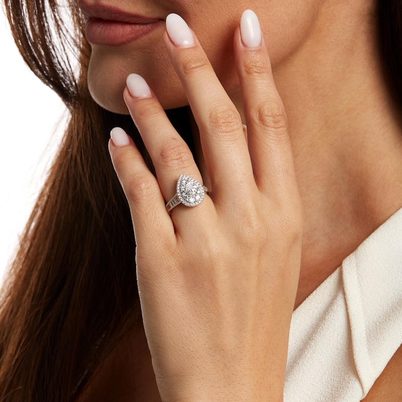 Main Image 2 of 1-3/4 CT. T.W. Pear-Shaped Diamond Double Frame Engagement Ring in 14K White Gold (I/SI2)