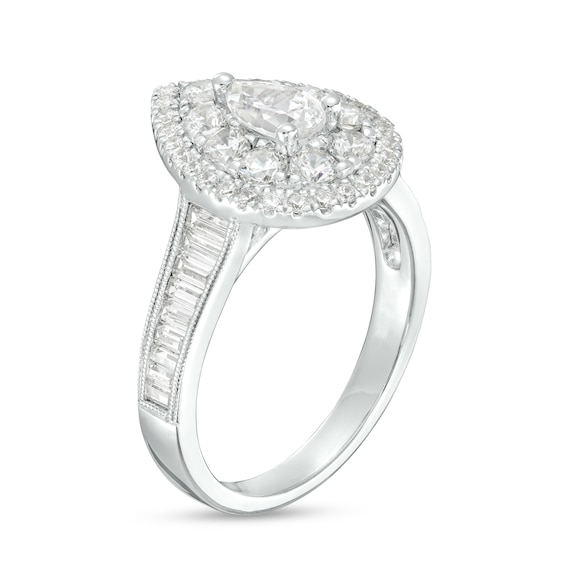 1-3/4 CT. T.w. Pear-Shaped Diamond Double Frame Engagement Ring in 14K White Gold (I/Si2)
