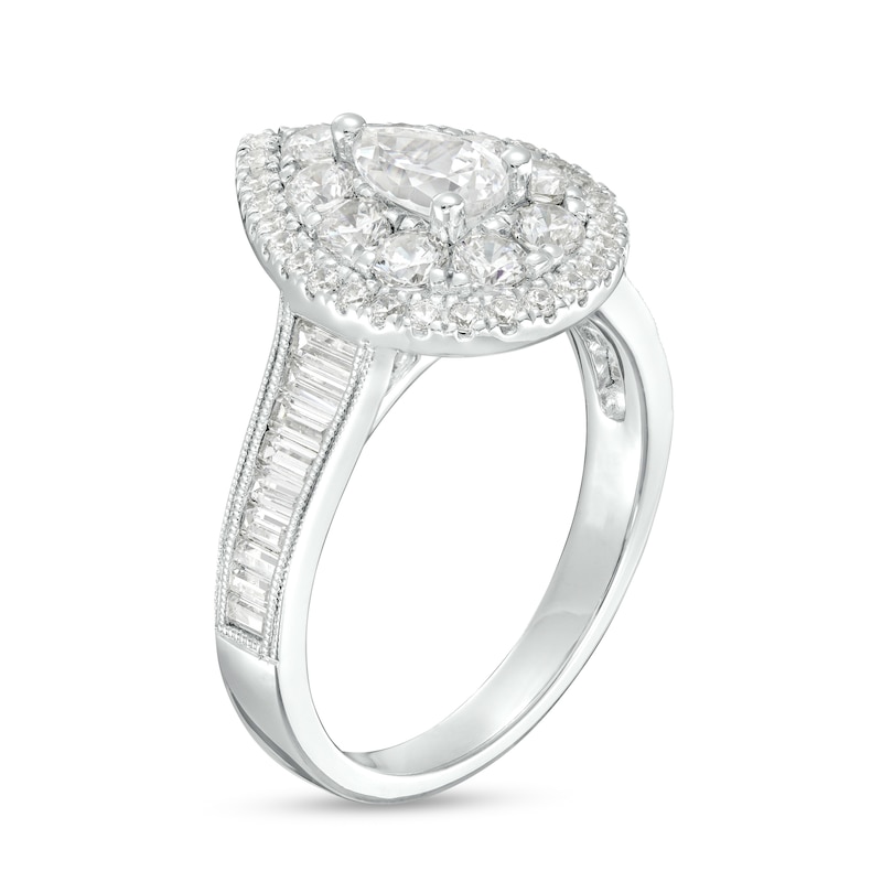 Main Image 3 of 1-3/4 CT. T.W. Pear-Shaped Diamond Double Frame Engagement Ring in 14K White Gold (I/SI2)