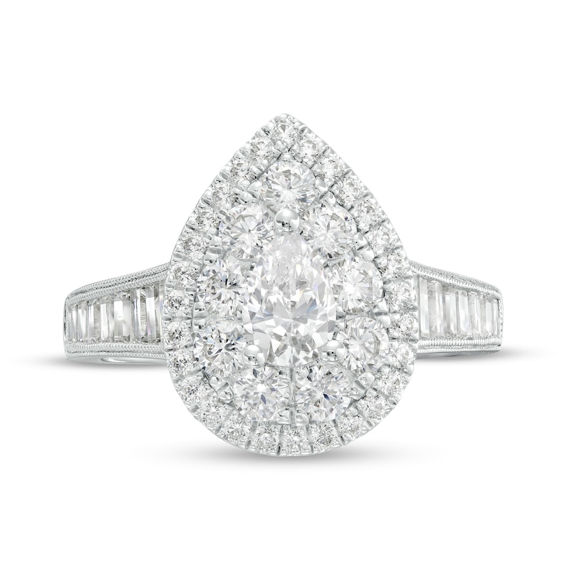 1-3/4 CT. T.W. Pear-Shaped Diamond Double Frame Engagement Ring in 14K White Gold (I/SI2)