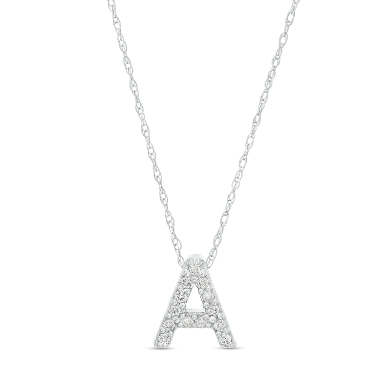 Main Image 1 of 1/15 CT. T.W. Diamond "A" Initial Pendant in 10K White Gold