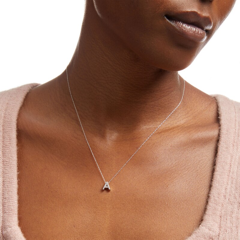Main Image 2 of 1/15 CT. T.W. Diamond "A" Initial Pendant in 10K White Gold